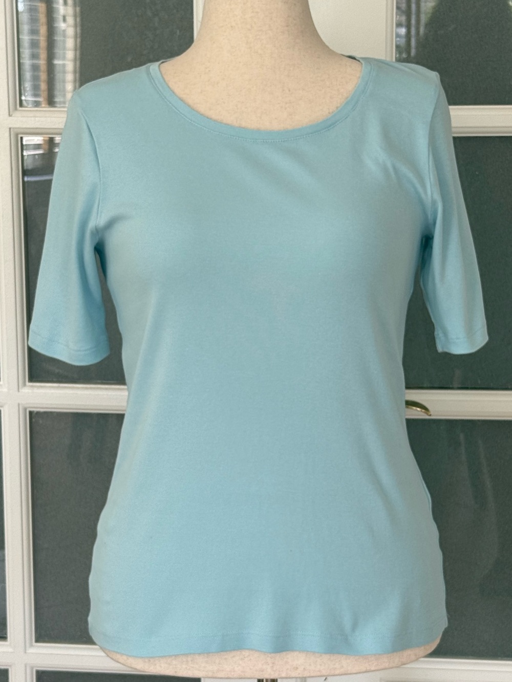 Chico’s Aqua Blue Cotton Scoop Neck Tee Size 0 (Small)